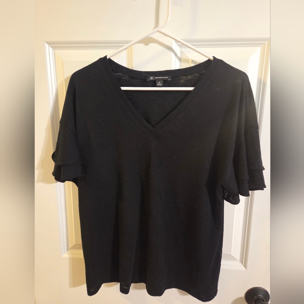INC International Concepts Black Short Sleeve Top